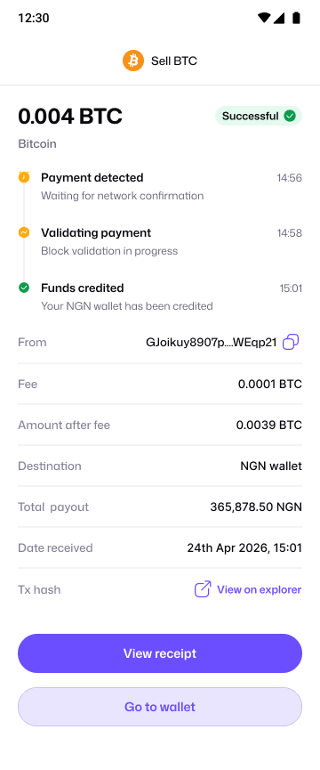 Pyker sale tracker showing a Bitcoin sale credited